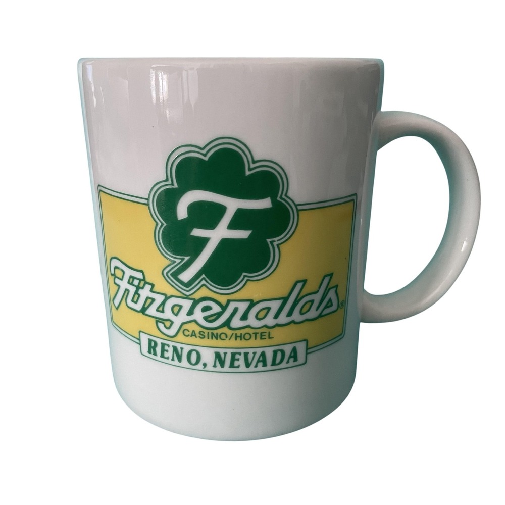 Vintage Fitzgeralds Casino Hotel Mug 80s Reno NV Old Reno Lucky Shamrock EUC!